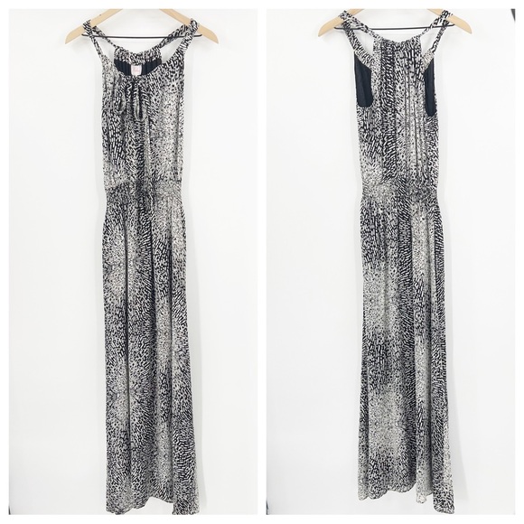 Parker 100% Silk Tie Neck Georgette Maxi Dress Black White Size Small - Picture 1 of 7